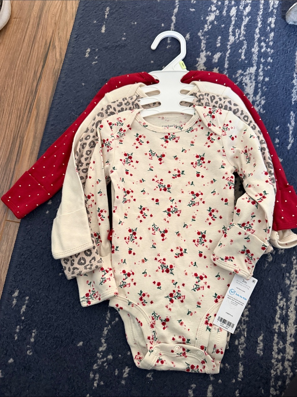 Unbranded Cream Floral Long-Sleeve Baby One-Piece - 3-Pack